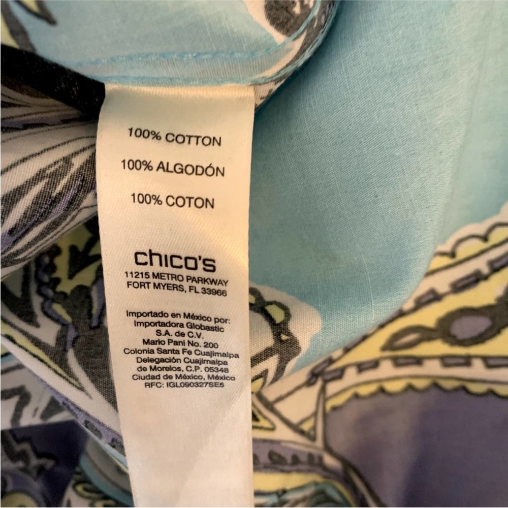 Chicos No-Iron Maritime Paisley Button-Back 3/4 Sleeve Top Chicos Sz 3US XL EUC - Picture 7 of 7